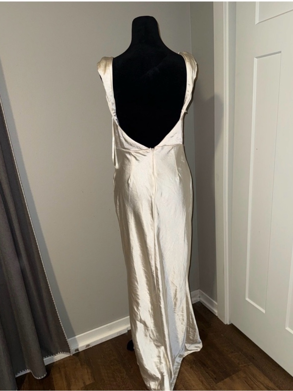 Women's Cream Satin Cowl Neck Maxi Dress with Side Slit - Picture 3 of 4